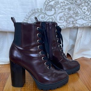 Steve Madden Maroon Lace Up Leather Booties